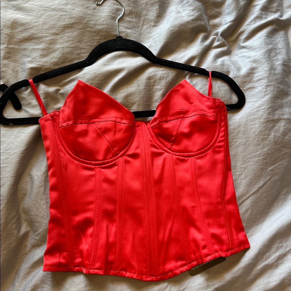 Bold Red Satin Corset Top